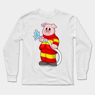 Pig as Firefighter with Hose Long Sleeve T-Shirt